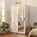 Lemari Pakaian Besi Minimalis 2 Pintu Sliding dengan Cermin Full-Body