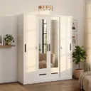 Lemari Pakaian Steel Minimalis 4 Pintu + Cermin & Laci
